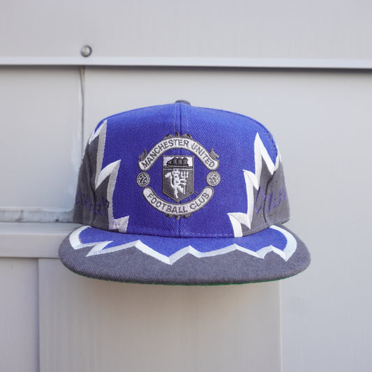 90s Umbro Manchester United Flame Design Snapback Blue